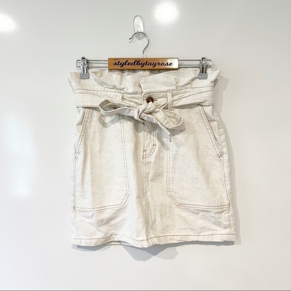 Free People Splendor in the Grass Cream Paper Bag Waist Mini Skirt - Picture 4 of 13